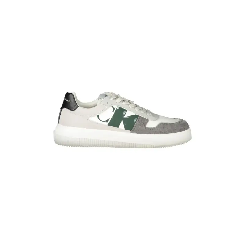 Scarpe Sneakers Uomo Bianche con Dettagli Grigio Verde e Nero / Bianco