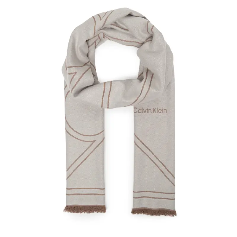 Scialle Calvin Klein Emblem Repeat Lw Shawl W Fringes LV04F8074G Bianco