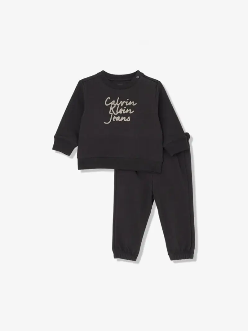 Calvin Klein set nero neonata felpa e pantalone in cotone logo sul davanti