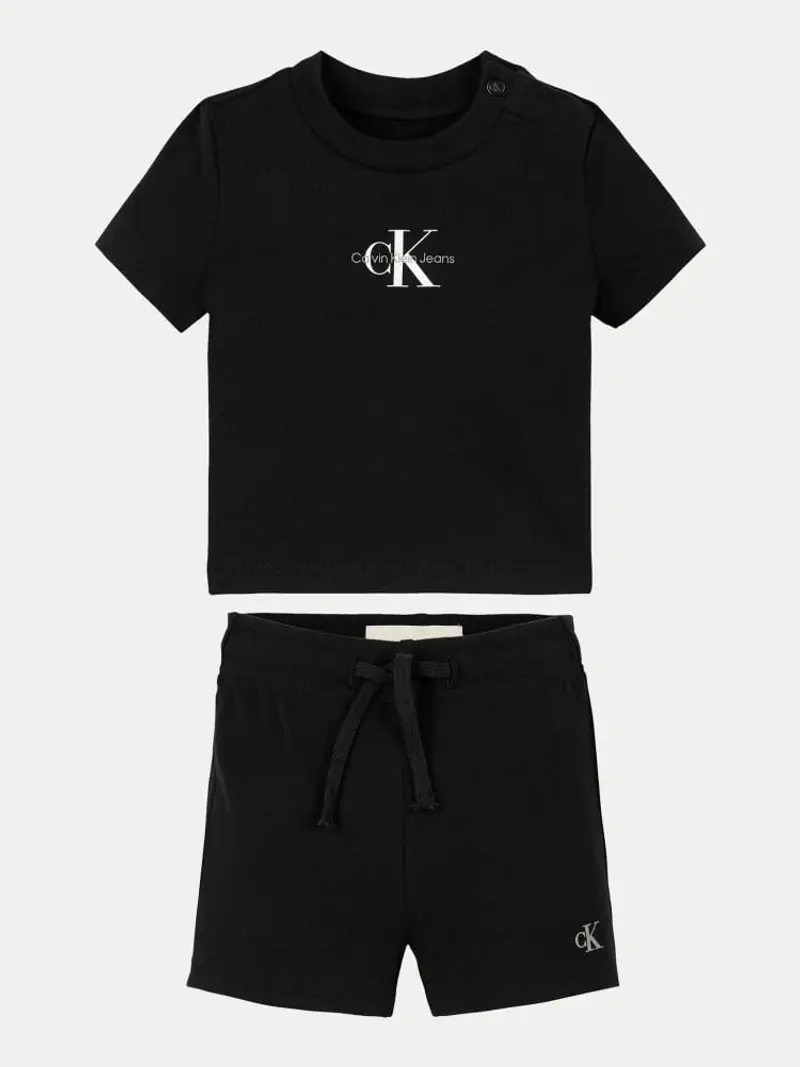 Calvin Klein set nero neonato tshirt e shorts in cotone logo sul davanti