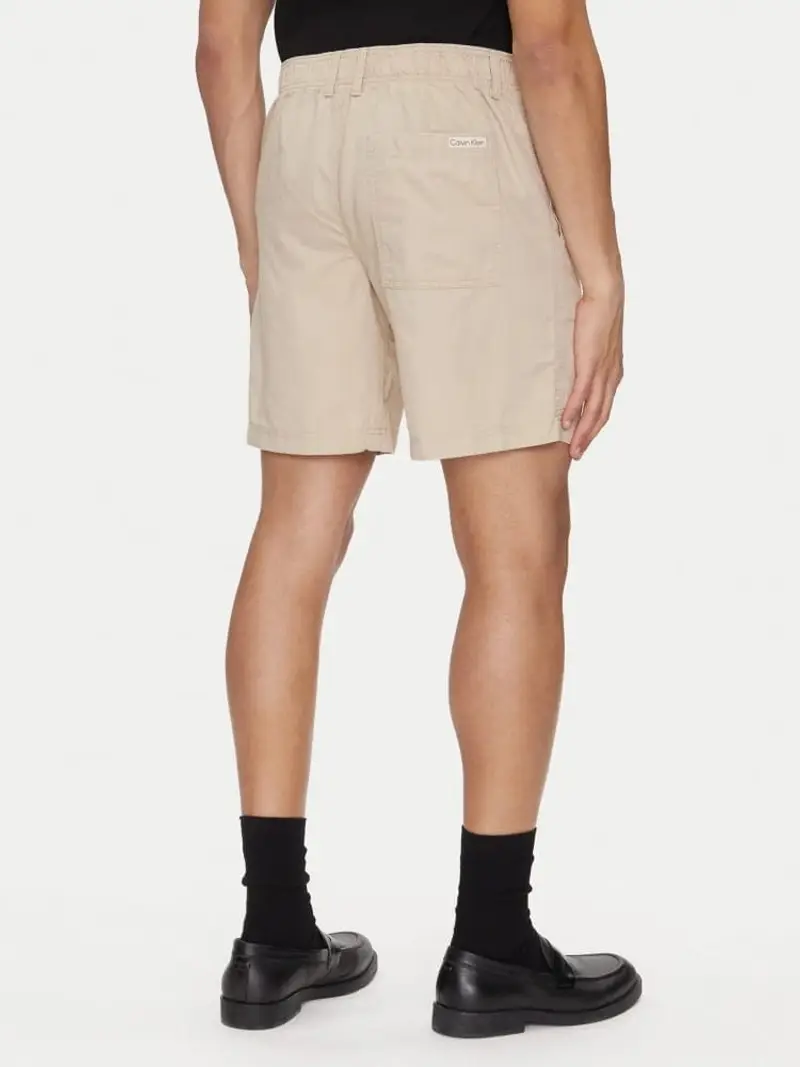Calvin Klein shorts beige uomo in cotone e lino mini logo ricamato sul lato miniatura 2