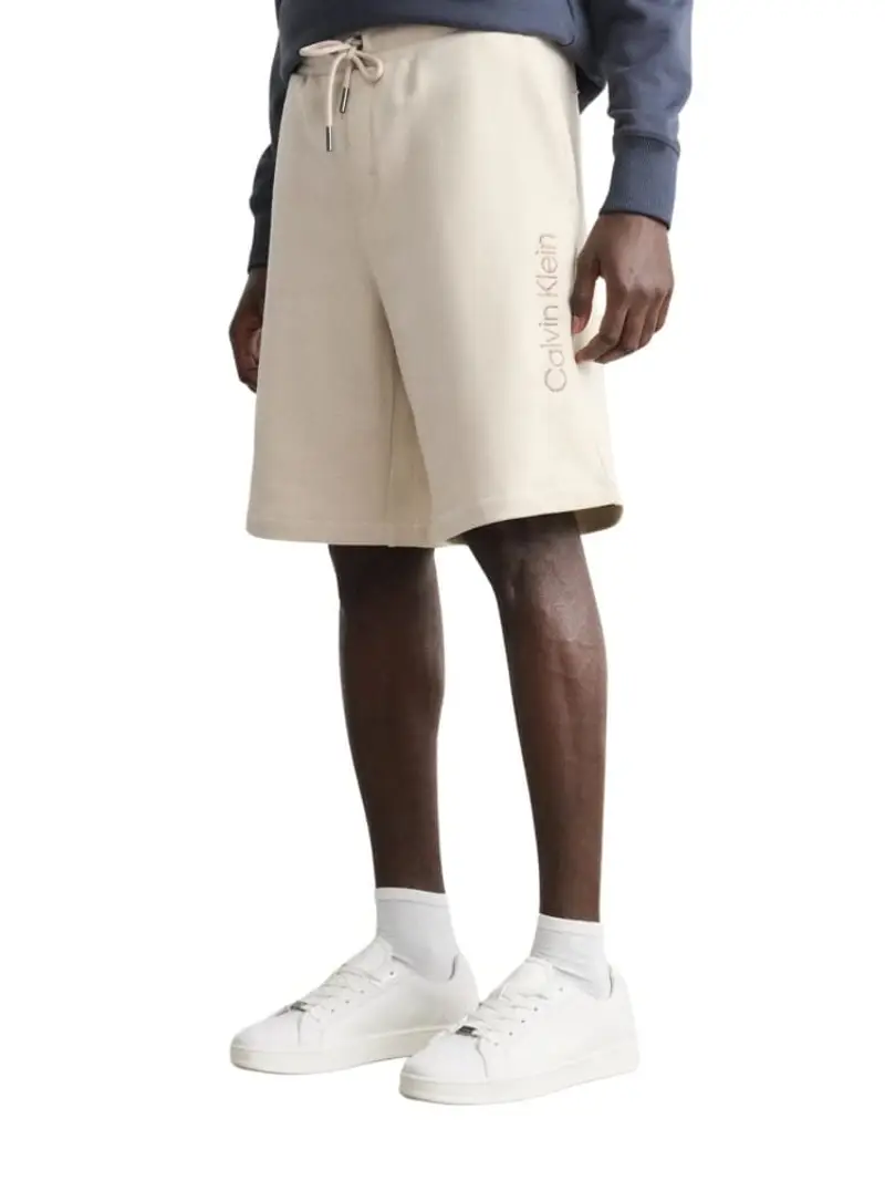 Calvin Klein shorts beige uomo in cotone logo lettering sul lato