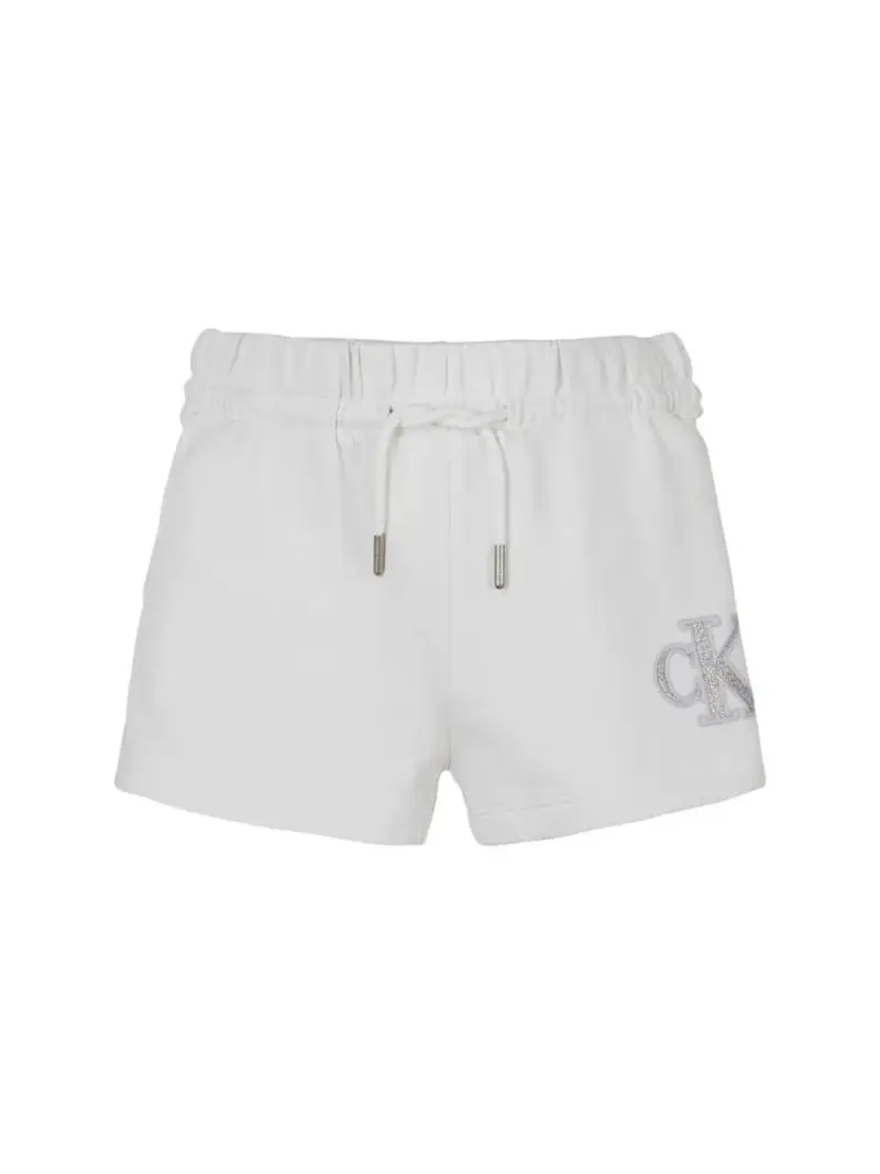 Calvin Klein shorts bianco bambina in cotone logo ricamato in rilievo sul lato