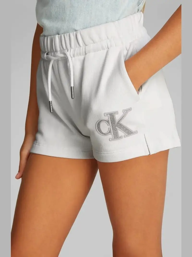 Calvin Klein shorts bianco bambina in cotone logo ricamato in rilievo sul lato miniatura 3