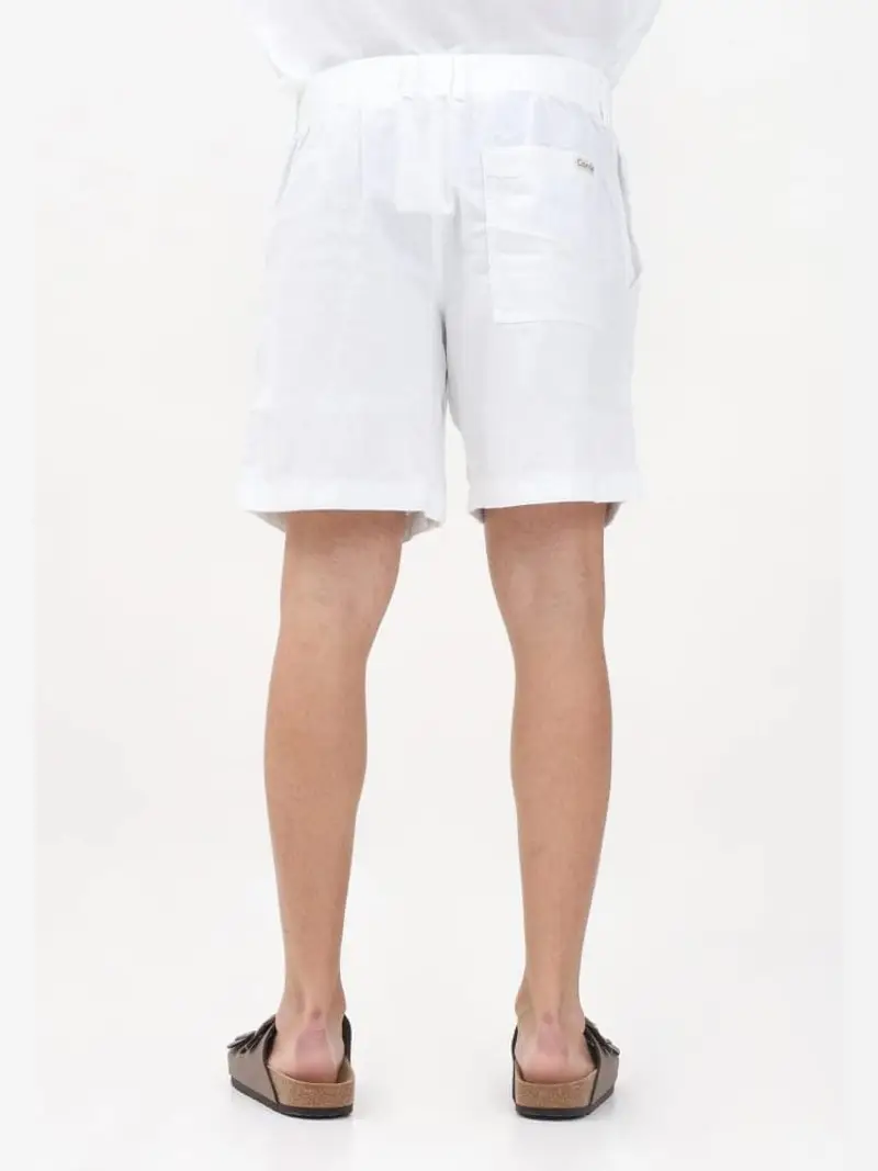 Calvin Klein shorts bianco uomo in cotone e lino mini logo ricamato sul lato miniatura 2