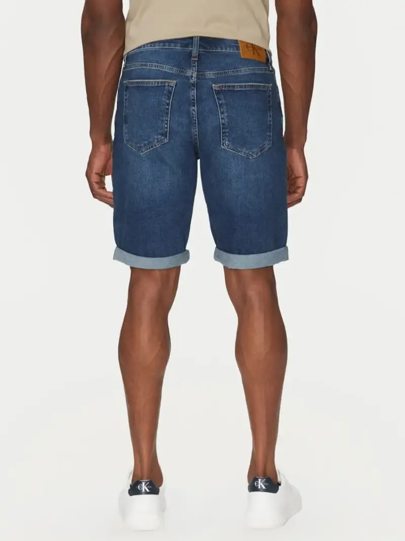 Calvin Klein shorts in denim blu scuro uomo in cotone slim fit logo sul retro miniatura 2