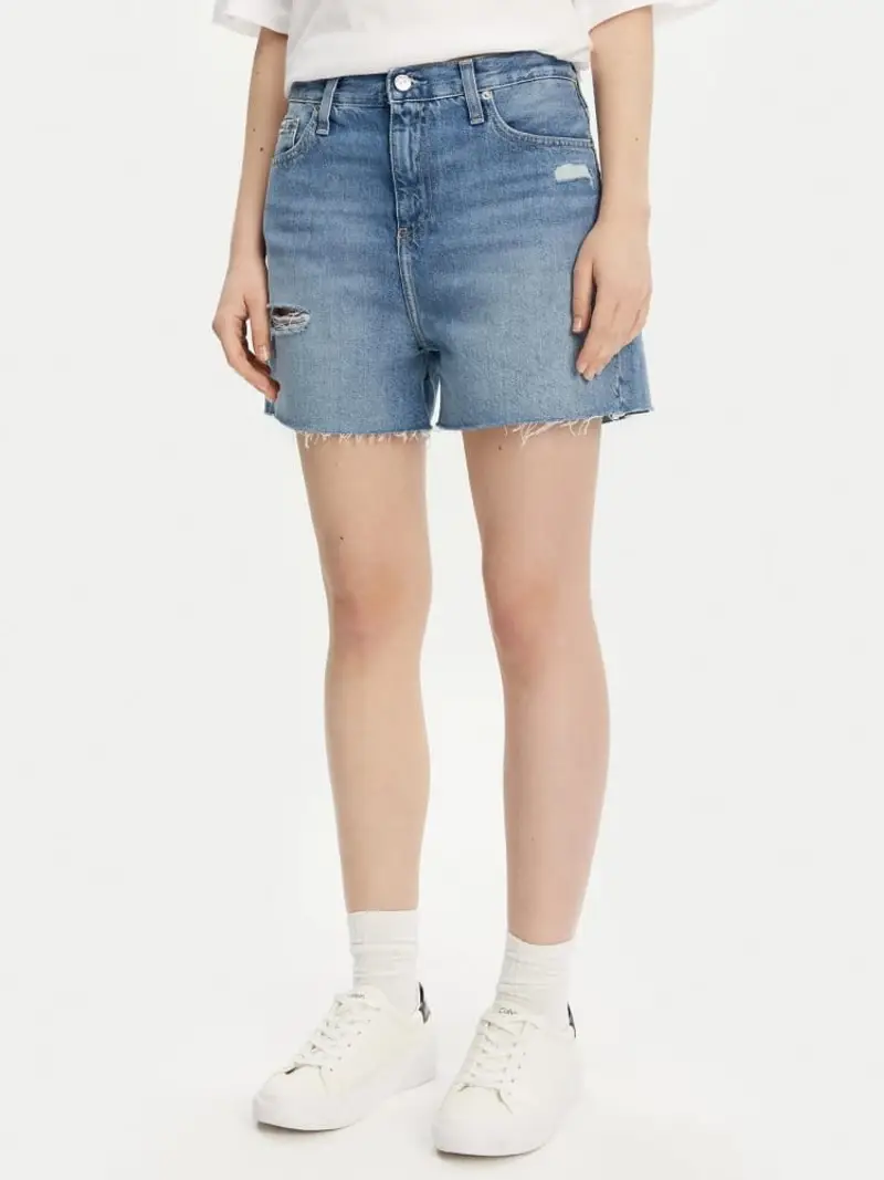 Calvin Klein shorts in denim donna in cotone patch logo sul retro