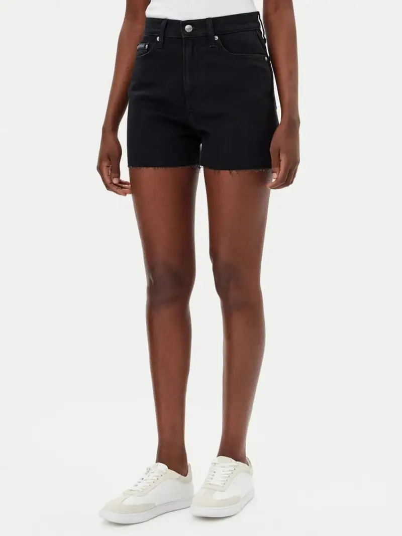 Calvin Klein shorts in denim nero donna patch logo sul retro