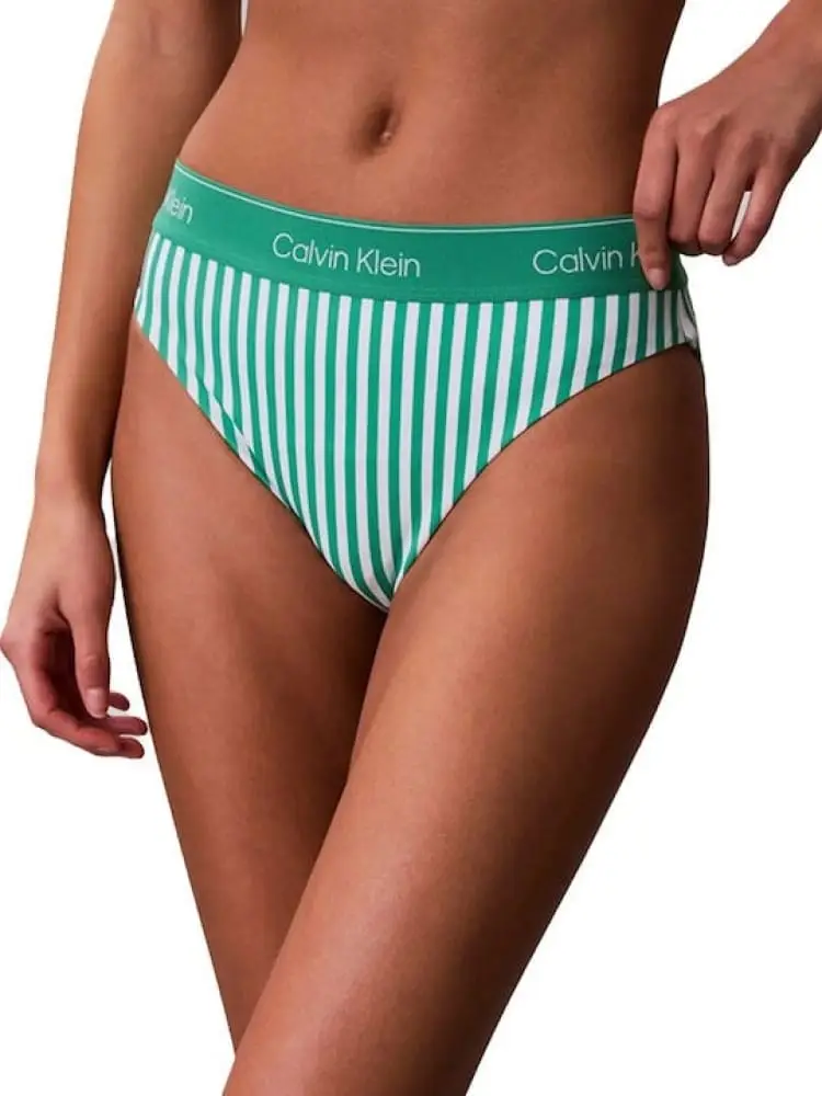 slip mare in nylon a righe verde con logo