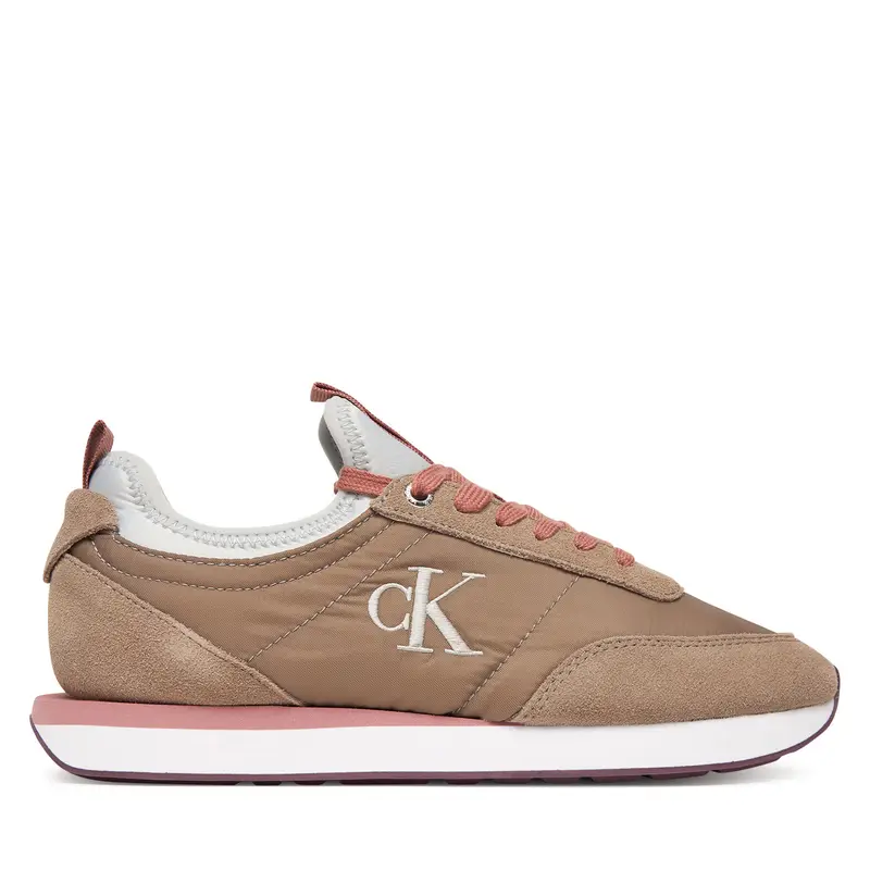 Sneakers Calvin Klein Retro Runner Sock Laceup Mix Mat YW0YW02060 Marrone