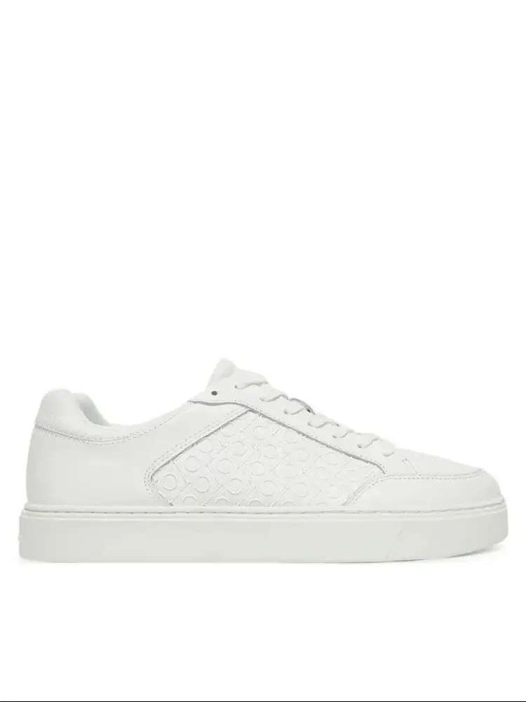 sneakers clean cup low in pelle bianca con logo monogram