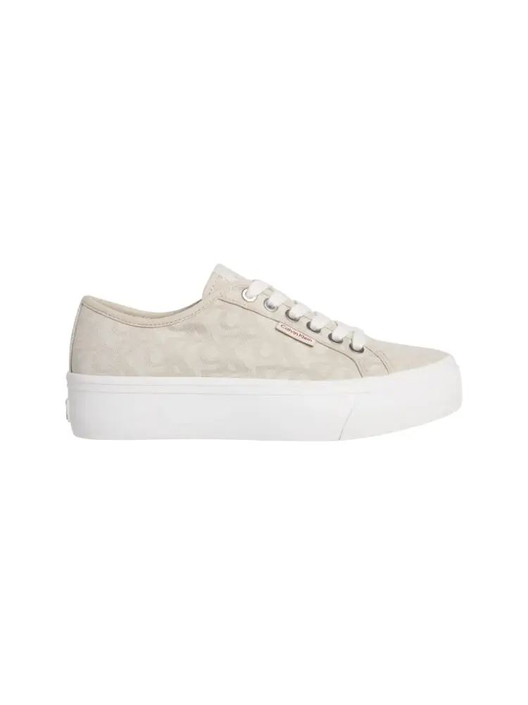 sneakers flatform in tessuto jacquard beige logo all over