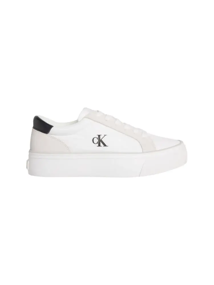 sneakers flatform mg in tessuto bianco beige con logo in contrasto