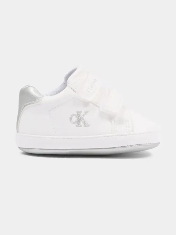 sneakers infant in velcro bianca e argentata