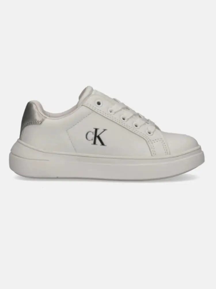 sneakers kids/junior allacciata bianca con inserti argento e logo laterale