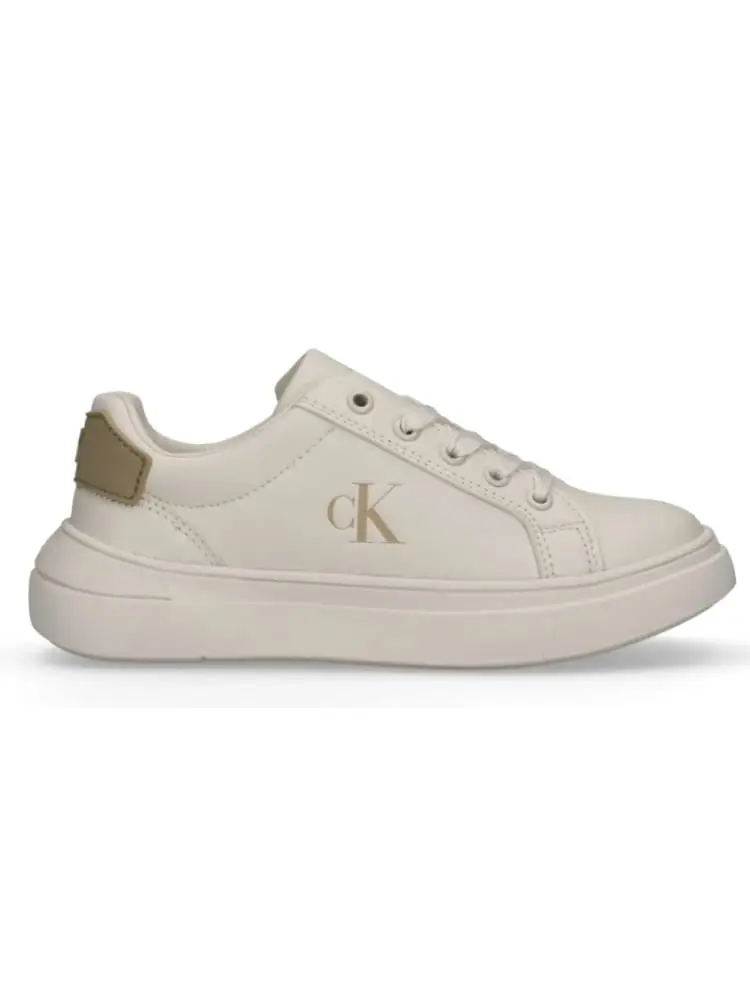 sneakers kids/junior allacciata bianca con inserti beige