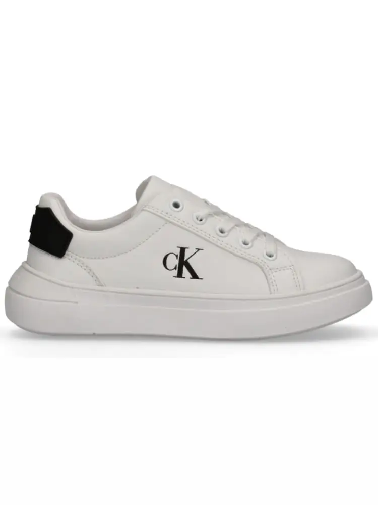 sneakers kids/junior allacciata bianca con inserti neri