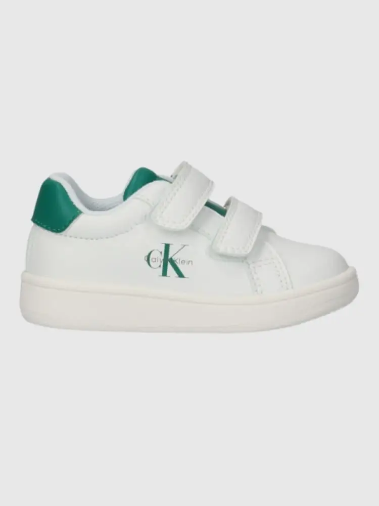 sneakers kids/junior in velcro bianche con inserti e logo verdi
