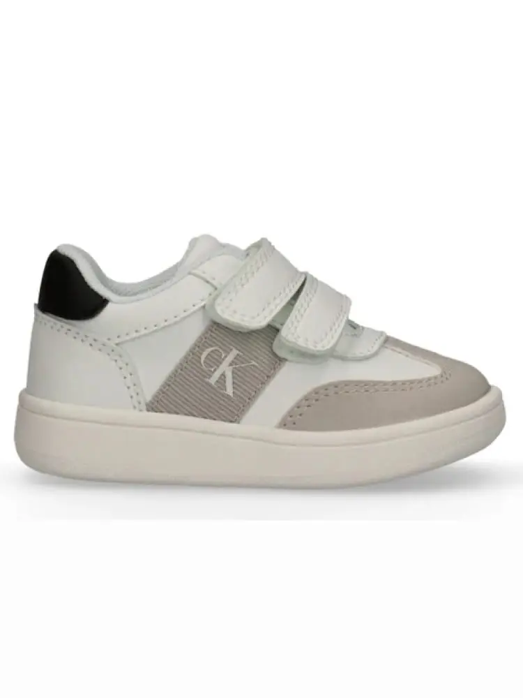 sneakers kids/junior in velcro bianche e grigie con inserti neri