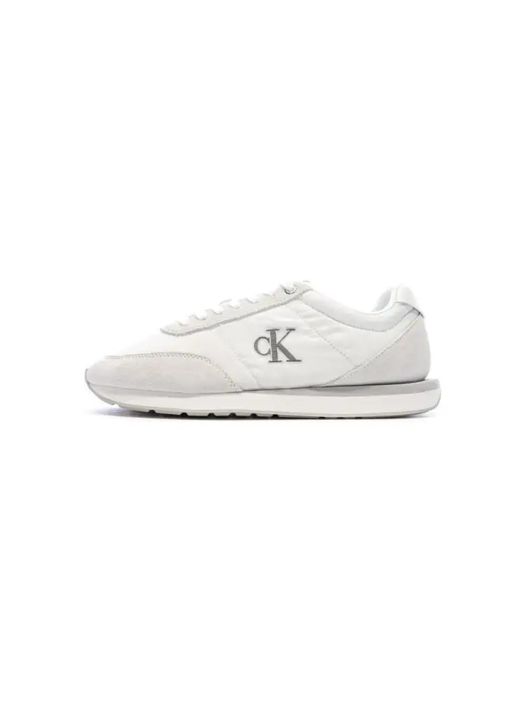 sneakers retro runner in camoscio e nylon bianco con logo
