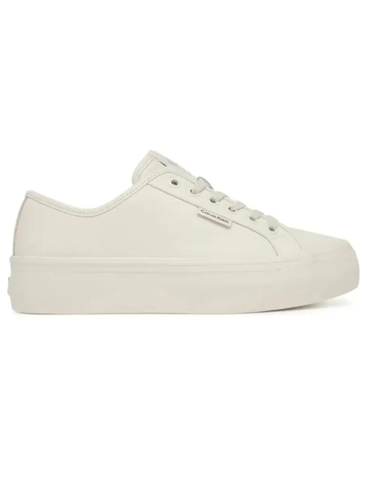 sneakers uomo flatform bianche in pelle con logo sul retro