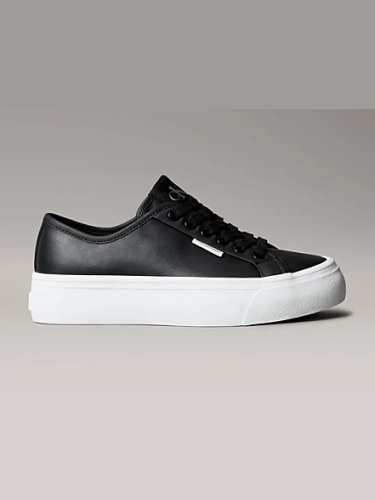 sneakers uomo flatform nere in pelle con logo sul retro