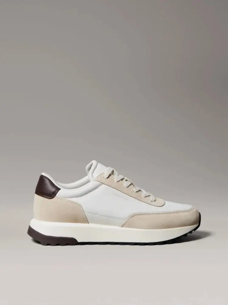 sneakers uomo in pelle e camoscio bianco con logo