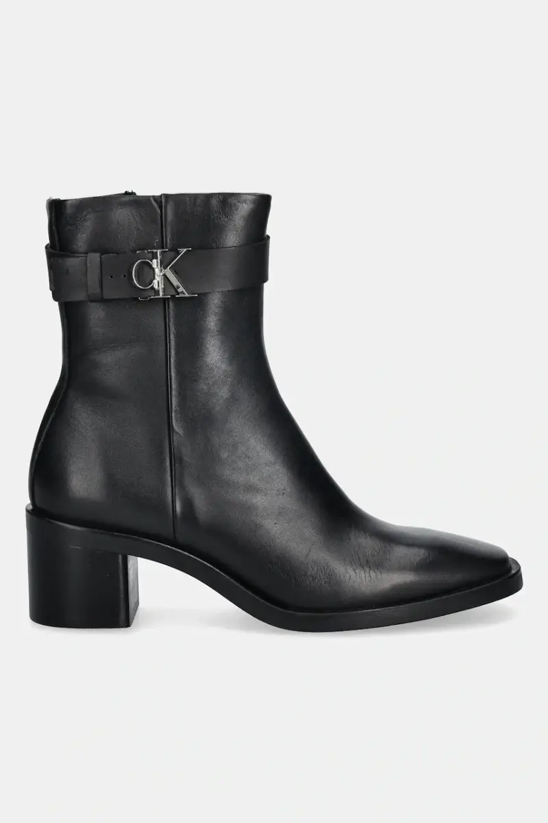 stivaletti alla caviglia in pelle BLOCK HEEL BOOT W/ METAL LOGO donna colore nero HW0HW02591 miniatura 2