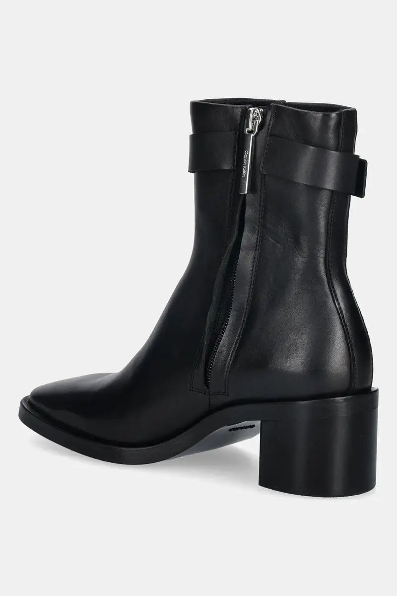 stivaletti alla caviglia in pelle BLOCK HEEL BOOT W/ METAL LOGO donna colore nero HW0HW02591 miniatura 3