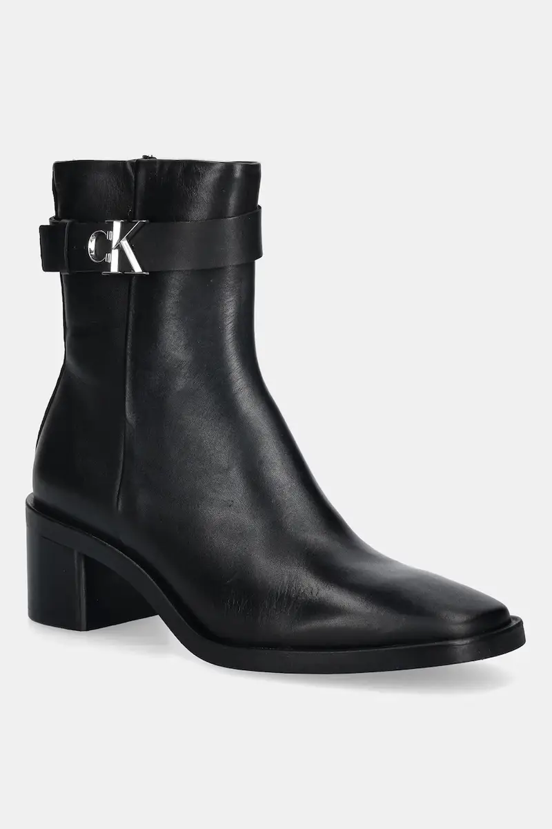 stivaletti alla caviglia in pelle BLOCK HEEL BOOT W/ METAL LOGO donna colore nero HW0HW02591