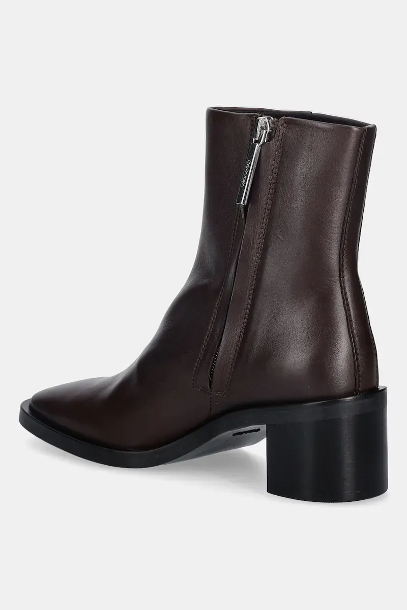stivaletti alla caviglia in pelle BLOCK HEEL ZIP BOOT LTH donna colore marrone HW0HW02593 miniatura 3