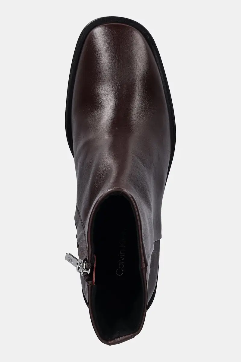 stivaletti alla caviglia in pelle BLOCK HEEL ZIP BOOT LTH donna colore marrone HW0HW02593 miniatura 4