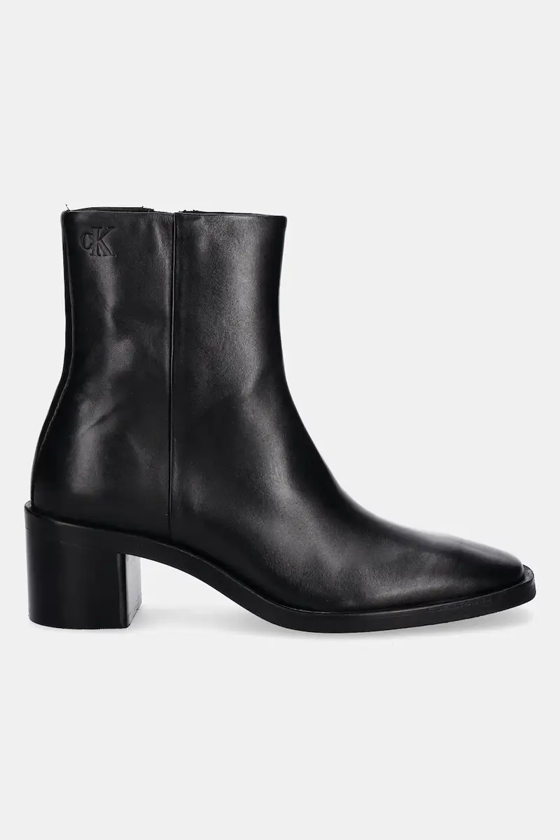 stivaletti alla caviglia in pelle BLOCK HEEL ZIP BOOT LTH donna colore nero HW0HW02593 miniatura 2