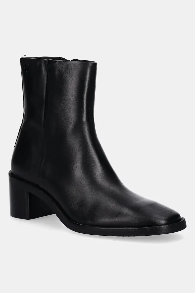 stivaletti alla caviglia in pelle BLOCK HEEL ZIP BOOT LTH donna colore nero HW0HW02593