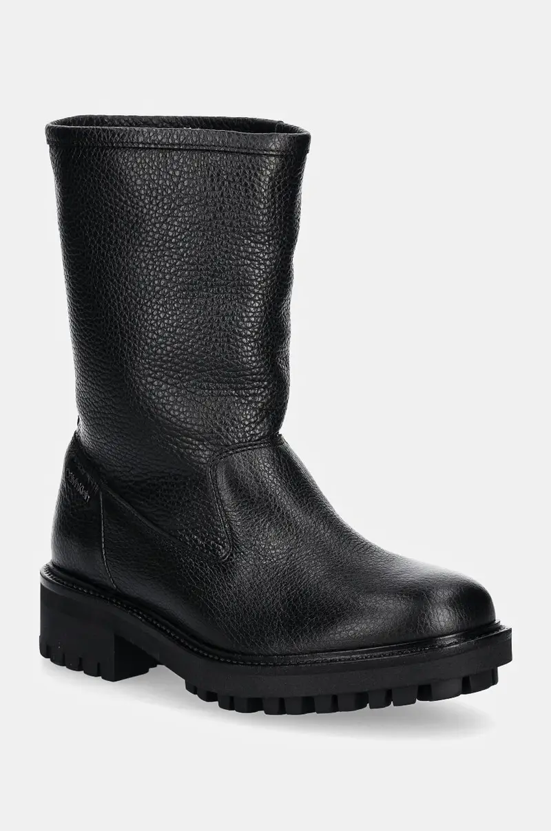 stivaletti alla caviglia in pelle FLAT BIKER BOOT LTH donna colore nero HW0HW02234
