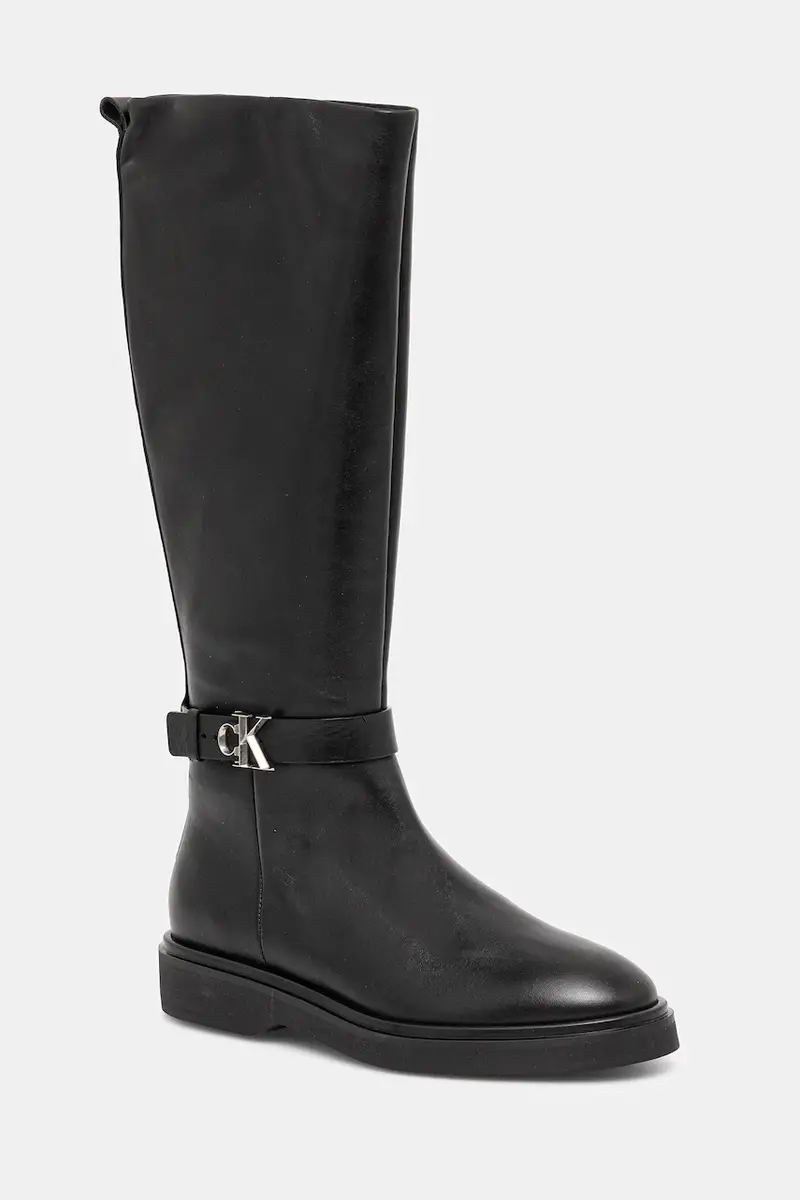 stivali in pelle KNEE BOOT W/ METAL LOGO donna colore nero HW0HW02665