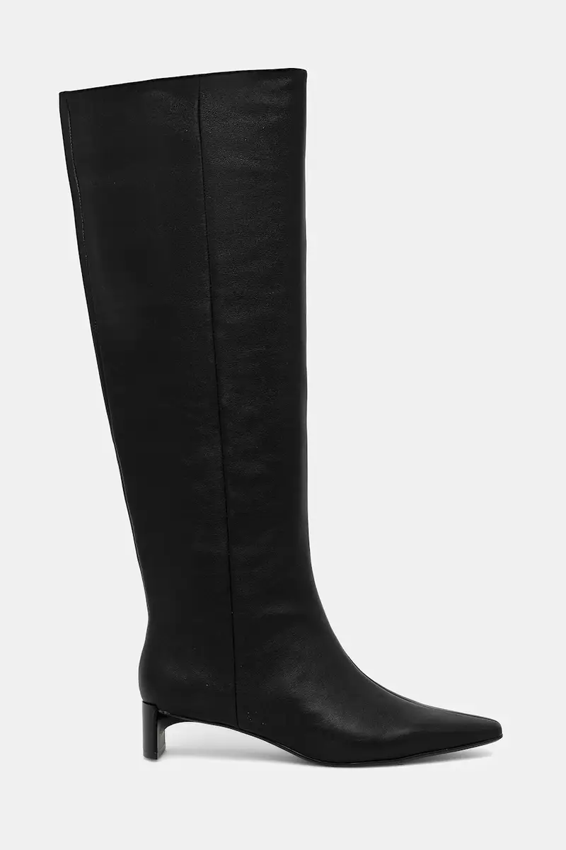stivali in pelle SET BACK KITTEN HEEL KNEE BOOT donna colore nero HW0HW02587 miniatura 2