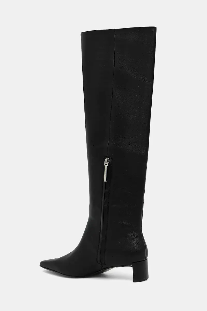 stivali in pelle SET BACK KITTEN HEEL KNEE BOOT donna colore nero HW0HW02587 miniatura 3