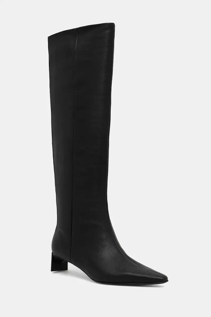 stivali in pelle SET BACK KITTEN HEEL KNEE BOOT donna colore nero HW0HW02587