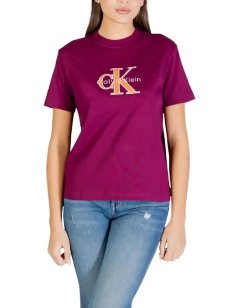 t-shirt donna bordeaux con logo frontale