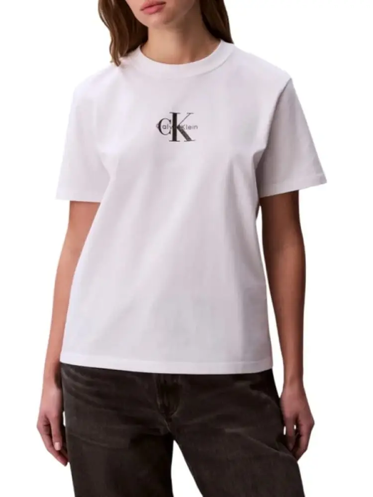 t-shirt donna in cotone bianco con logo monogram