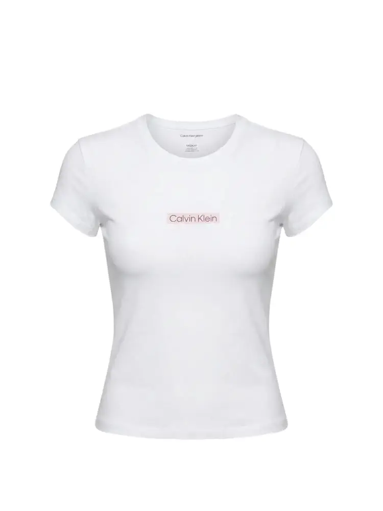 t-shirt donna in cotone bianco slim fit con logo lettering centrale