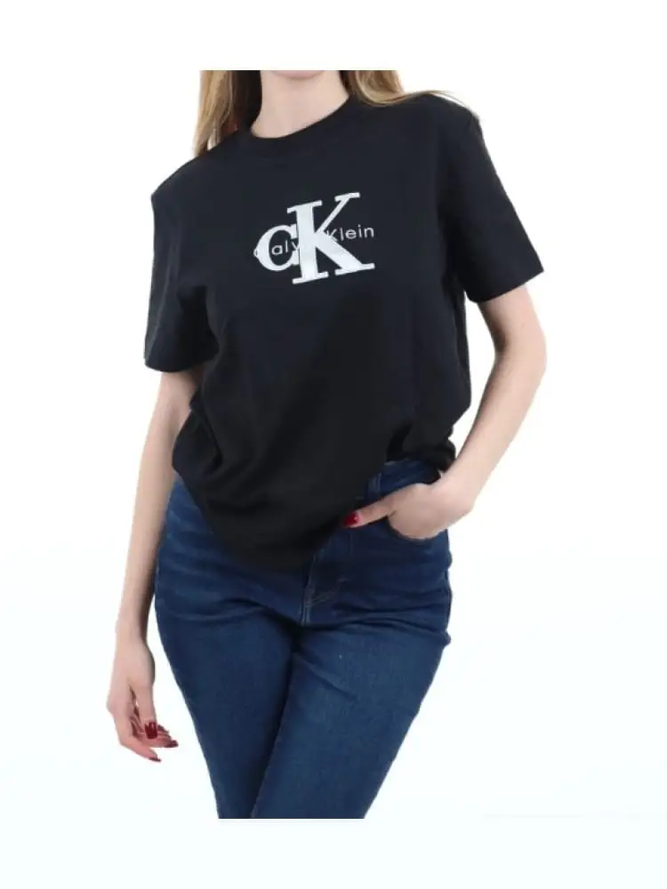 t-shirt donna nera con logo frontale