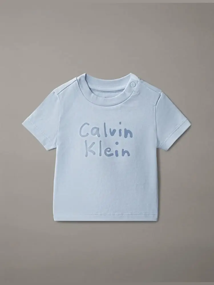 Calvin Klein t-shirt infant in cotone celeste con logo
