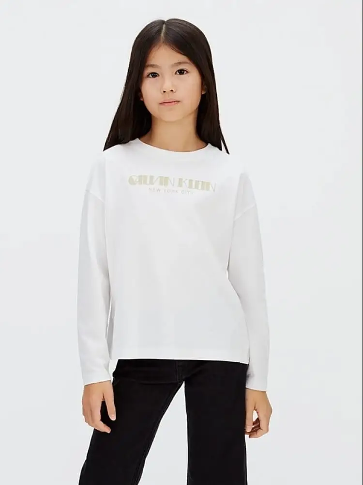 t-shirt kids/junior in cotone bianco con logo glitter