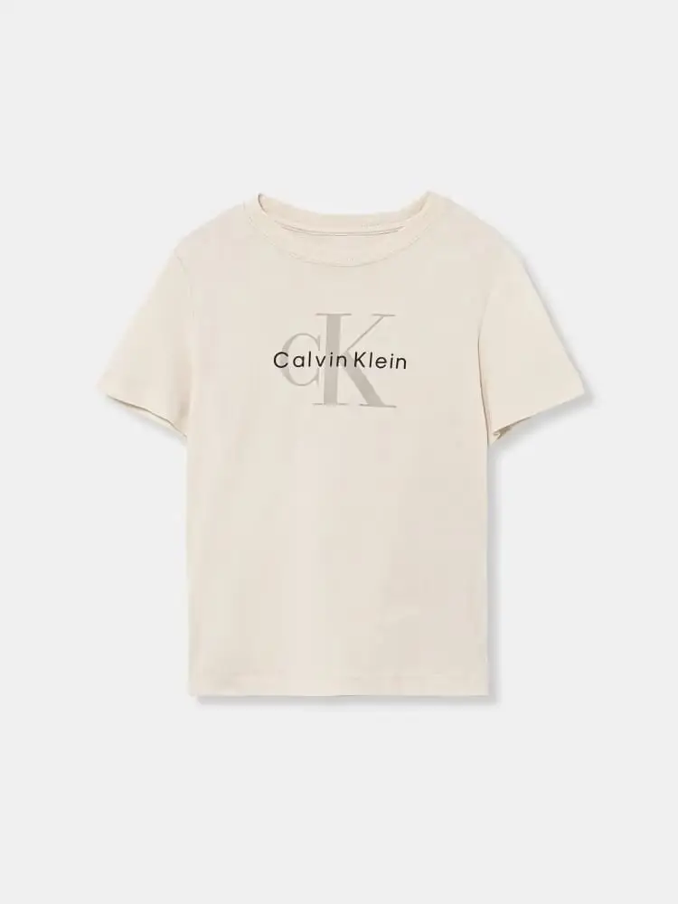 t-shirt kids/junior in cotone panna con logo frontale