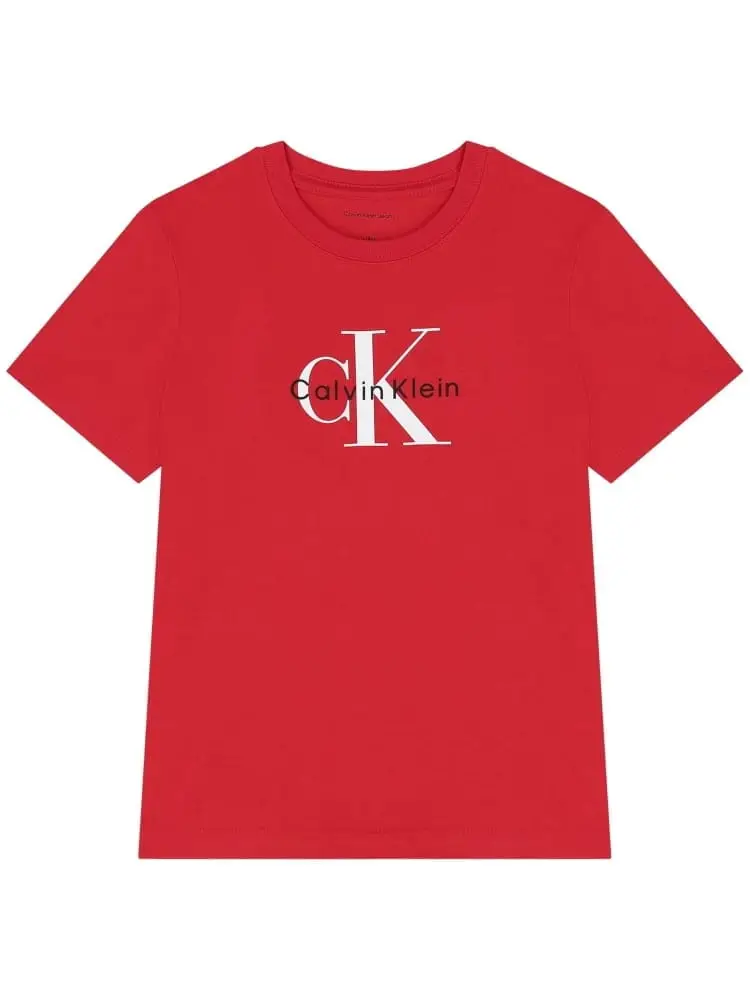 t-shirt kids/junior in cotone rosso con logo frontale