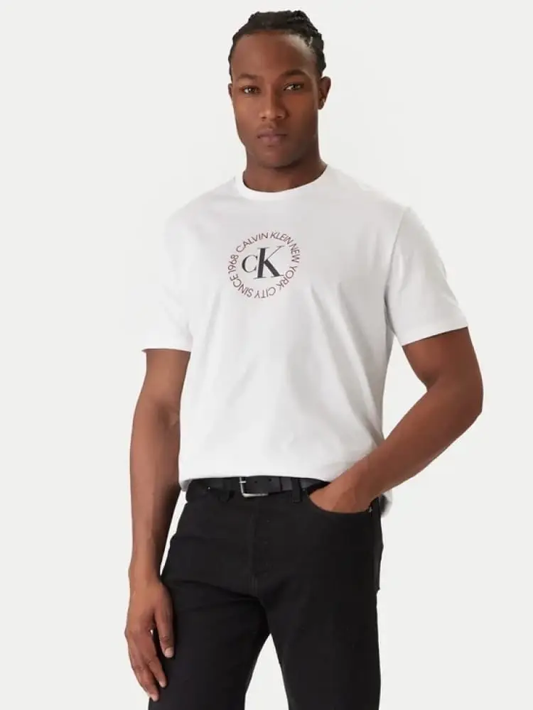 t-shirt uomo a girocollo bianca con logo centrale