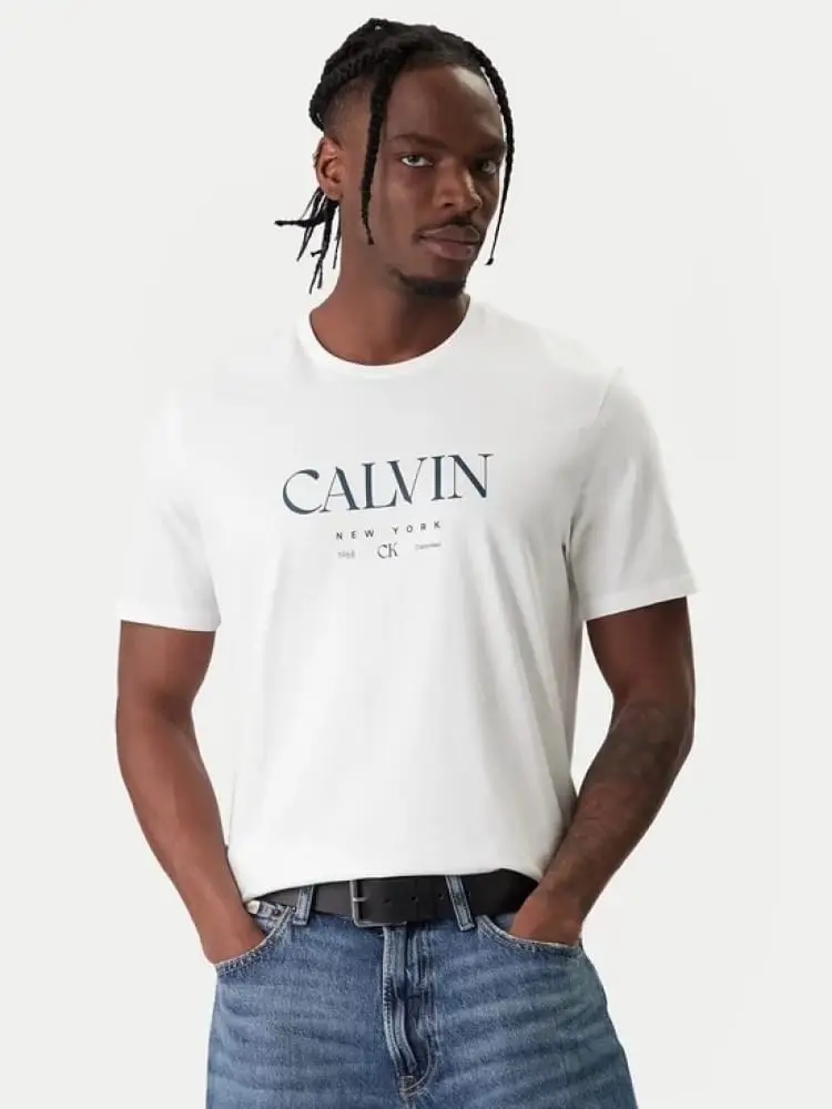 t-shirt uomo a girocollo bianca con stampa logo a contrasto