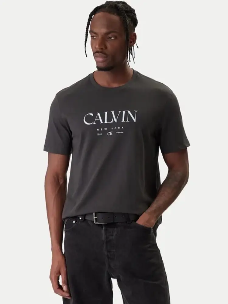 t-shirt uomo a girocollo grigia con stampa logo a contrasto